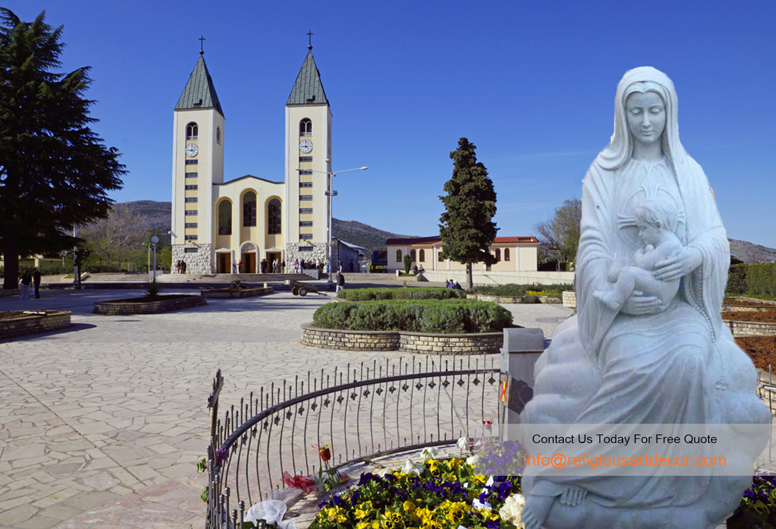 Marble Mary and Baby Jesus Statue 
