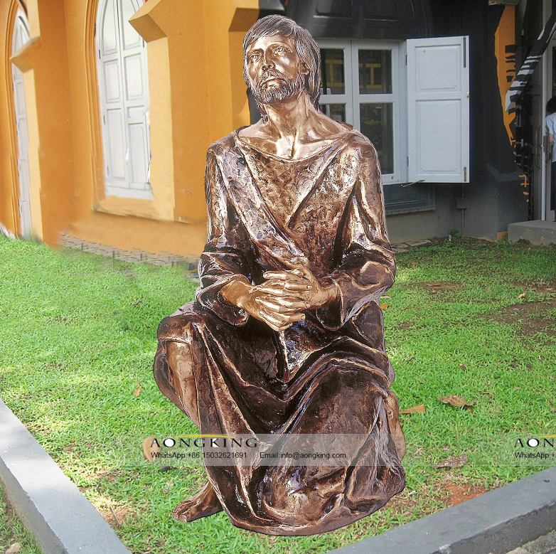 Bronze Squatting on the Ground Sculpture of the Jesus Prayer