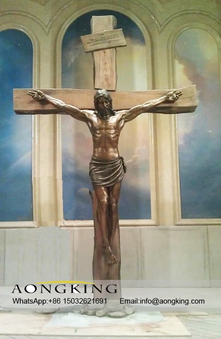 Bronze Famous Crucifixion Religious Art Works with Cross Sculpture