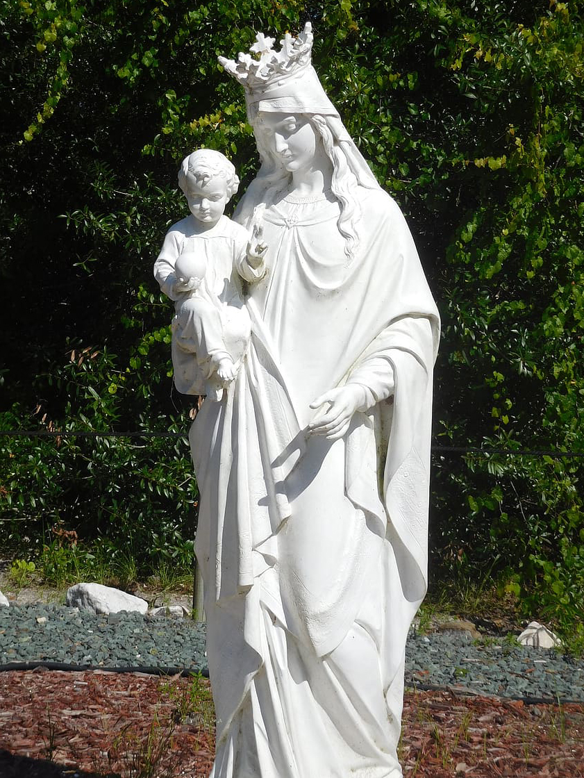 Large white crown madonna with christ Marble Statue