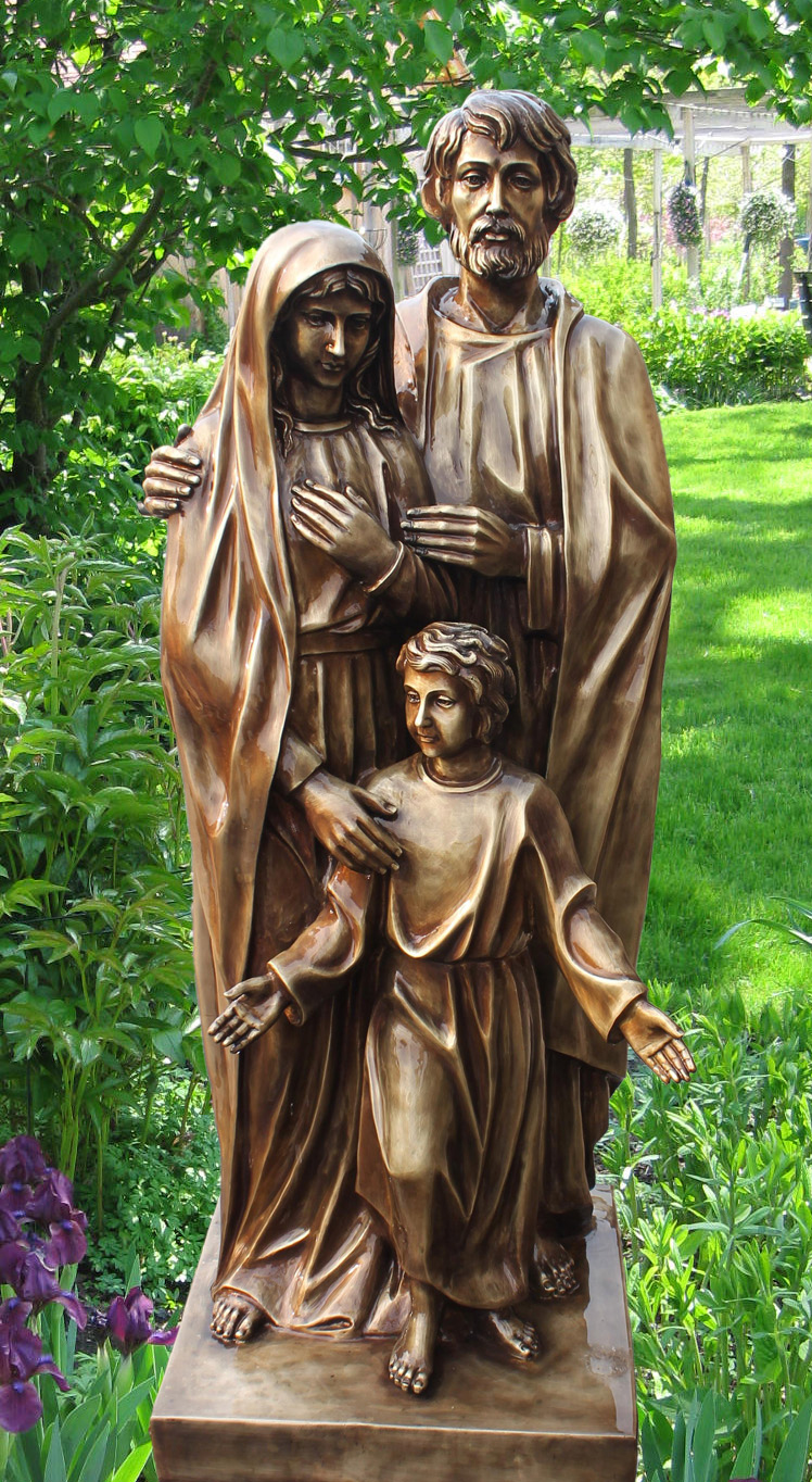 Garden Religious Bronze Holy Family Prayer Catholic Sculpture