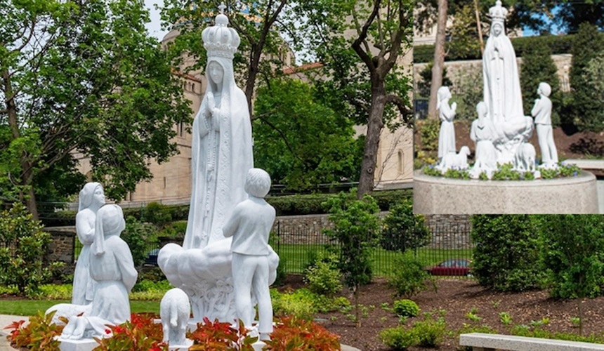 Our Lady of fatima Marble statue with three shepherd child