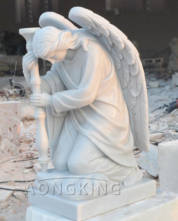 Church Supply Marble High Quality kneeing angel left Praying Sculpture