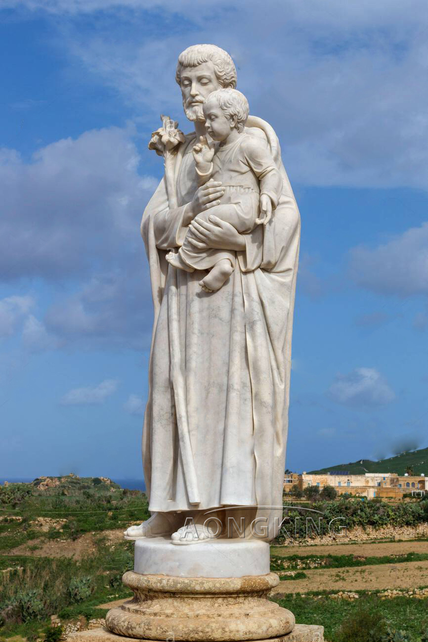 Marble Saint Joseph Holding Baby Jesus catholic saint statue