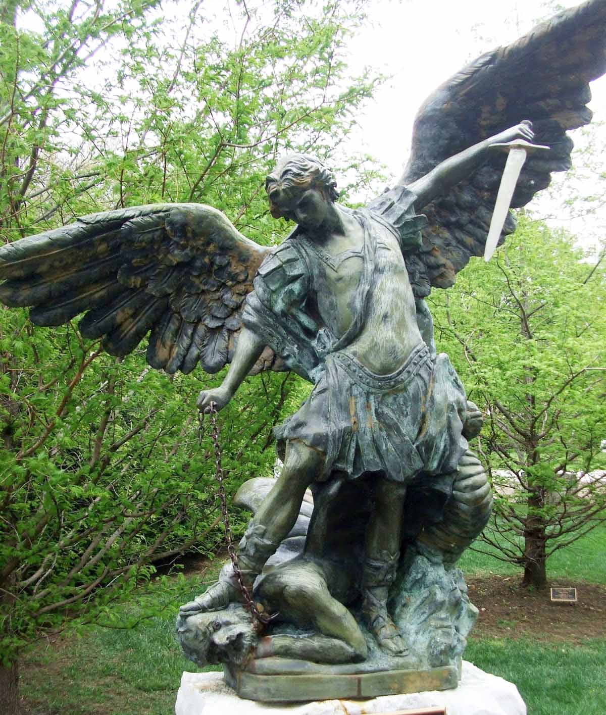 Large Outdoor Bronze Religious Angel Statues Of Michael tramples Satan Statue