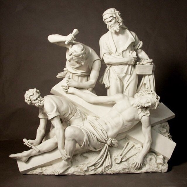 Religious Jesus Nailed to the Cross Marble Scene Sculpture