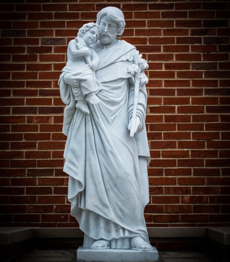 Marble Saint Joseph Holding Baby Jesus Sculpture