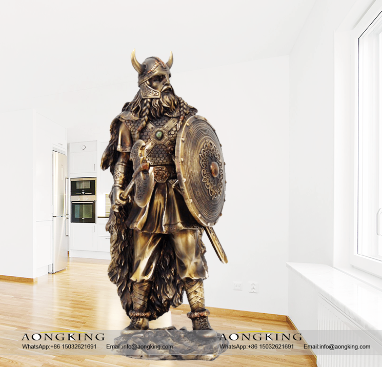 Famous Bronze Bravely Figure Standing Viking Religious Warrior Statue