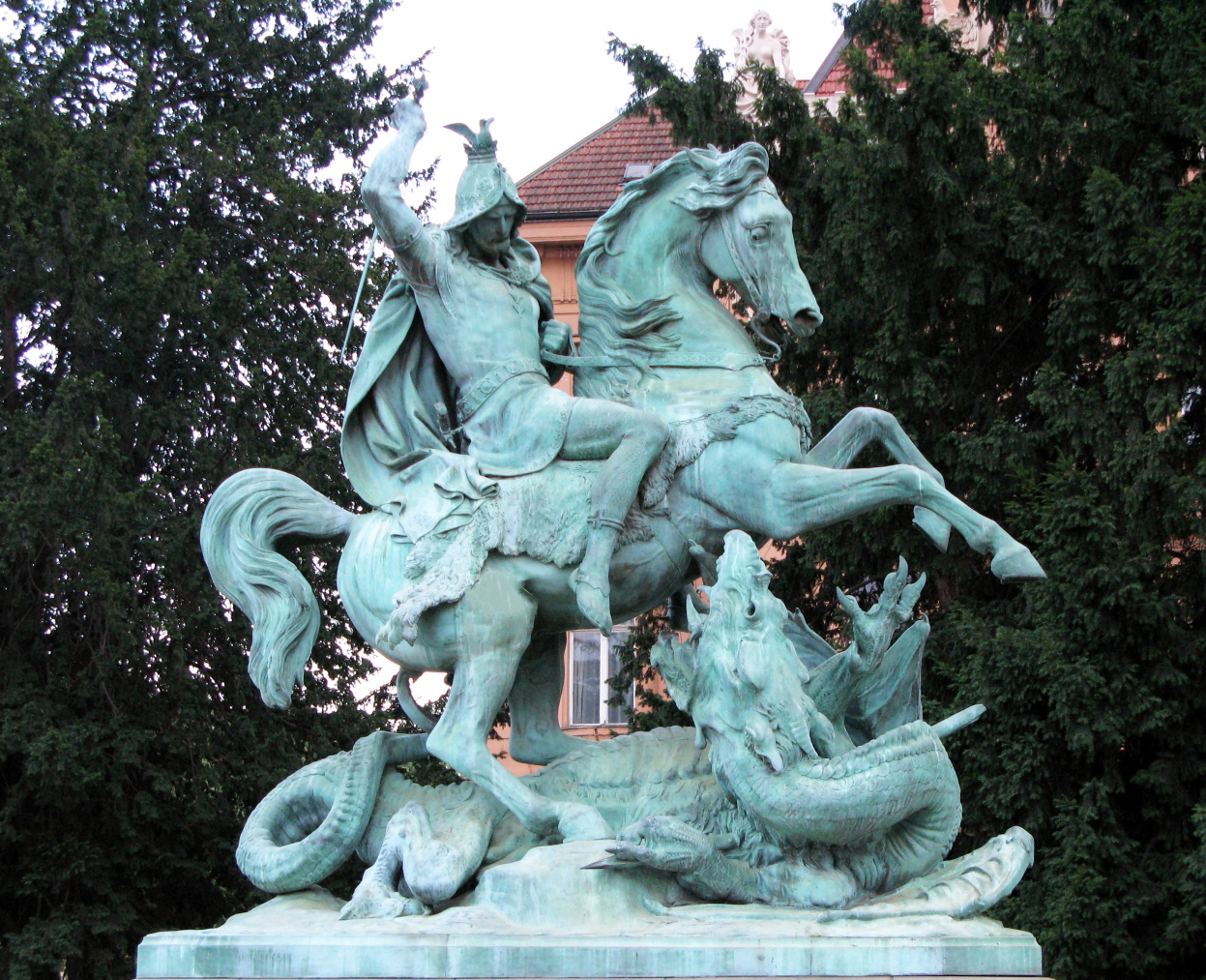 Outdoor Figure Saint George killing the dragon twice Bronze Statue
