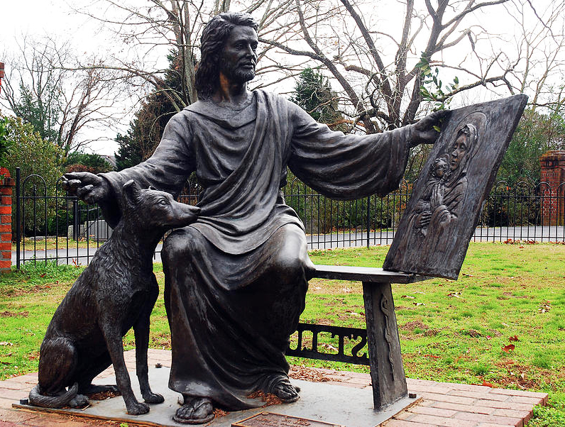 Saint Luke blessing the animals james kirkikis Bronze Sculpture(painting an icon of the Blessed Virgin Mary)