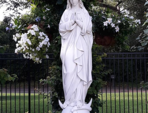 Marble Virgin Mary Grotto Garden Statue on Church Grounds