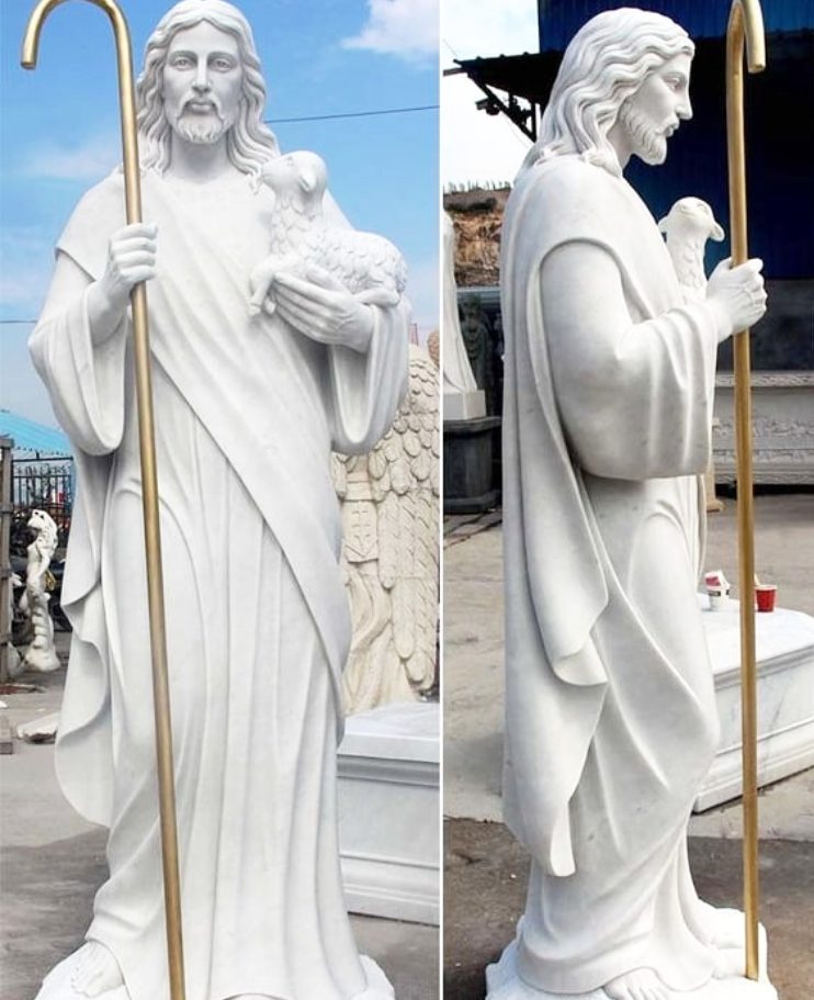 marble jesus and lamp