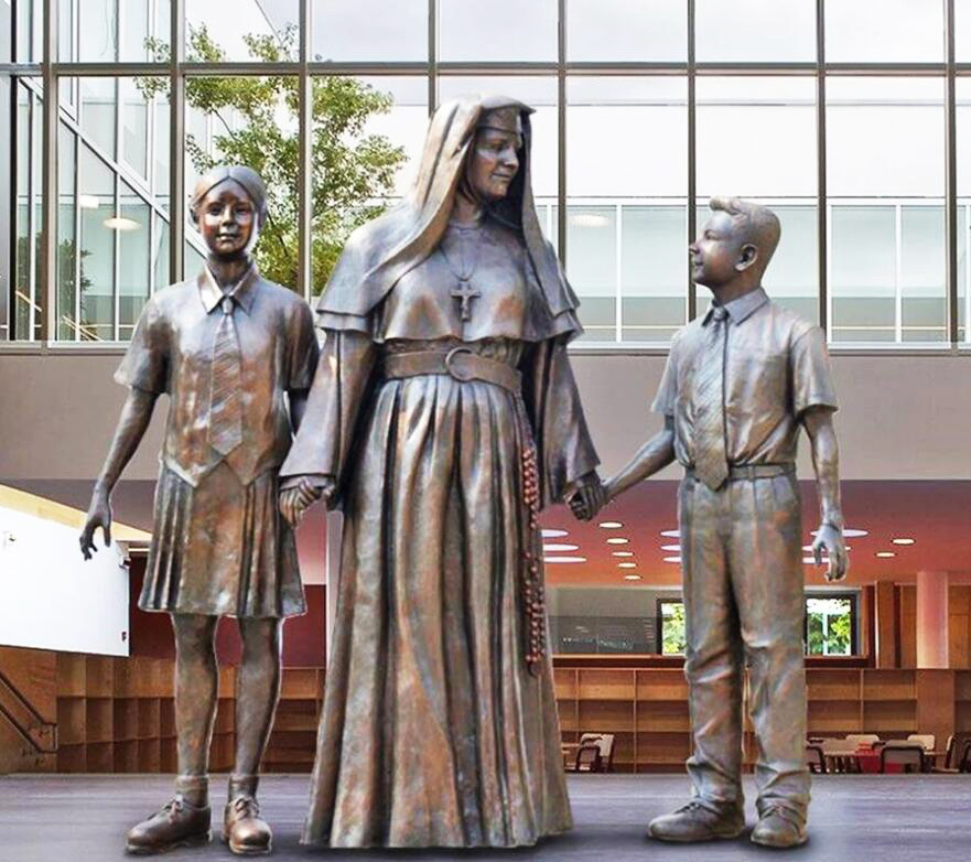 Famous Figures Bronze Nun and Two Children Bronze Sculpture