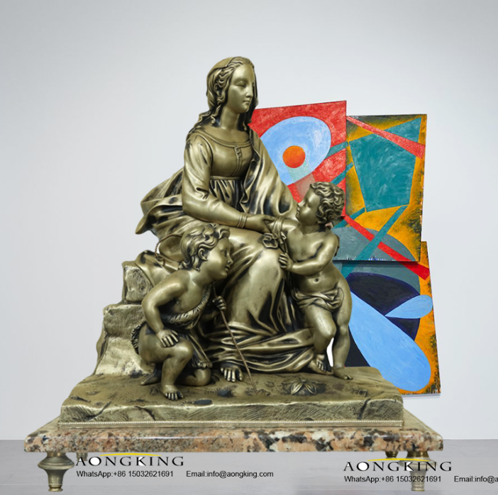 Vintage Solid Bronze Sculpture of Madonna & Children