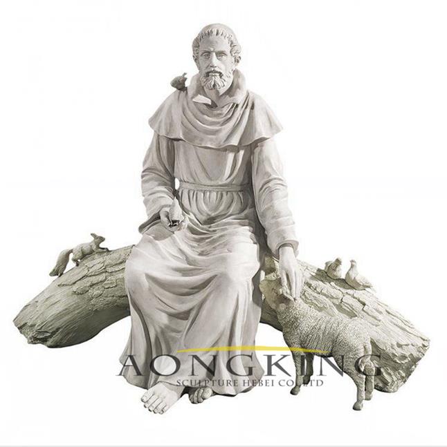 famous St Francis of Assisi with Lamp and Birds Marble Statue