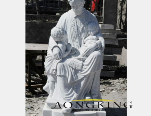 Hand-Carved Natural Stone Sitting Outside Religious St.Vincent De Paul Marble Statues with Baby