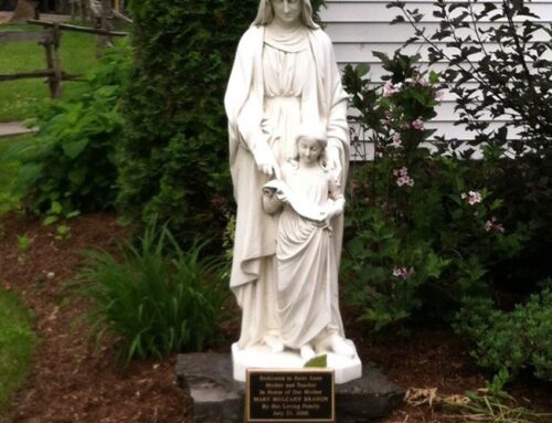 Weathered Classic Religious Outdoor Standing Famous Figure Stone St. Anne Garden Statue