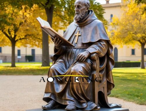 Bronze Saint Ignatius of Loyola Sculpture Reading a Book