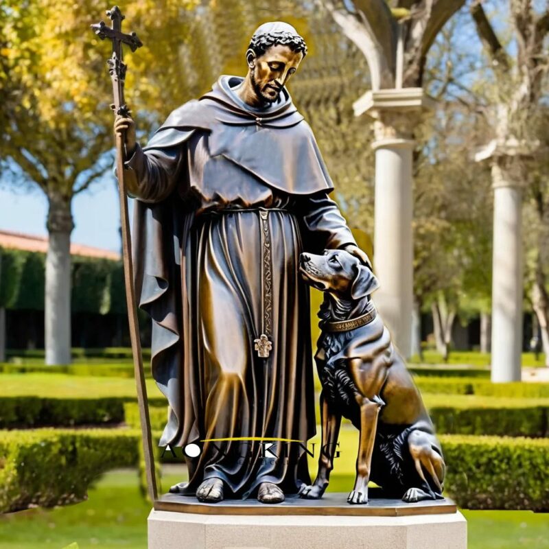 bronze Saint Dominic with staff statue